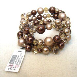 White House Black Market Beaded Gemstone Wrap Bracelet Gold / Bronze